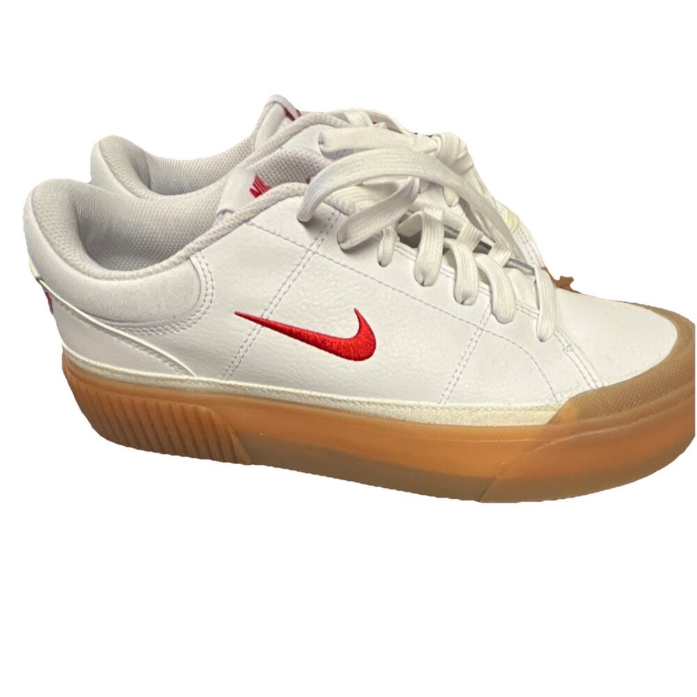 Nike Court Legacy Lift White Red Gum Leather Low Top Sneaker size 8.5